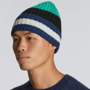 NWT Everlane The Cashmere Beanie in Bright Navy Multi Stripe Christmas Gift